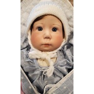 Lee Middleton Original Signed Vinyl Baby Doll in Blue Swaddle 13"